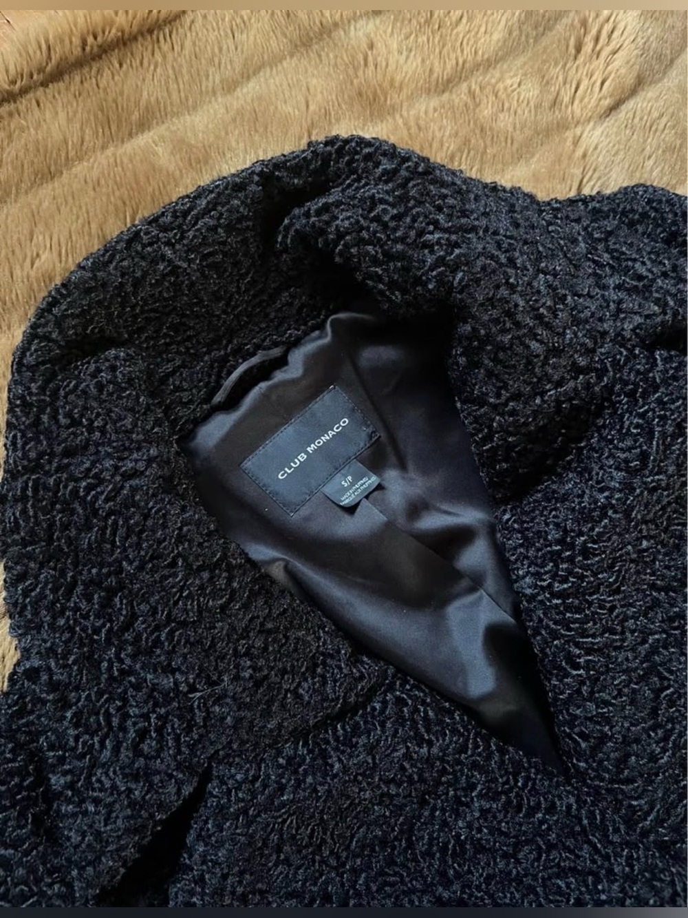 Club Monaco Black Faux-Shearling Jacket with Satin Lining